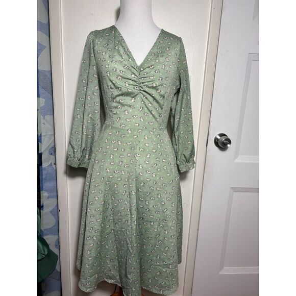 Moon Collection Dress Cat Print Mint Green Keyhole back Twee Kitten Retro Small - Picture 2 of 7